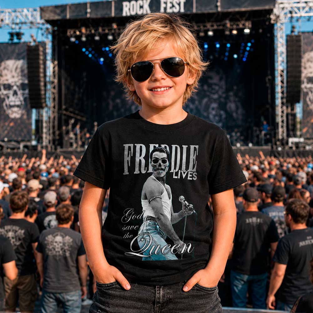 Camiseta «Freddie Lives» – Parodia rockera para Hombre, Mujer y Niño