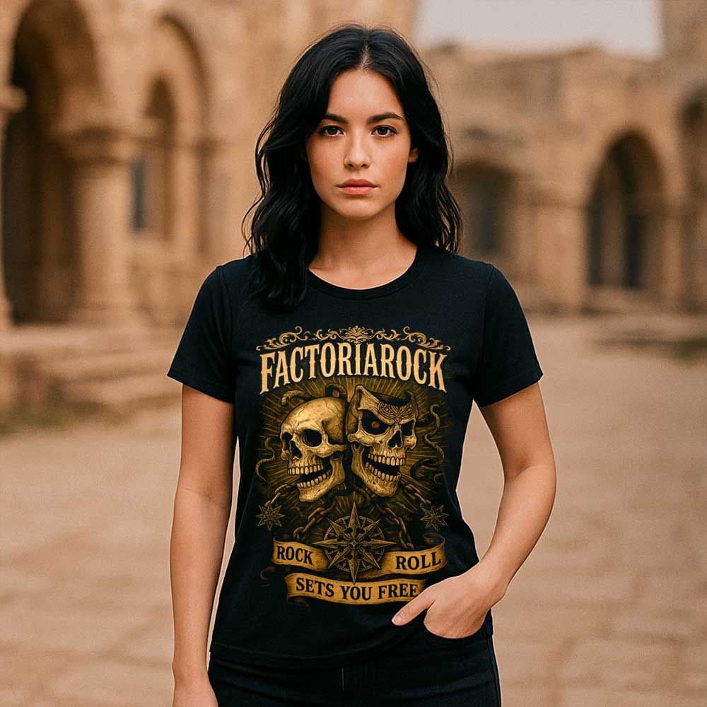 Camiseta calaveras «Rock’n’Roll Sets you Free» hombre, mujer y niño
