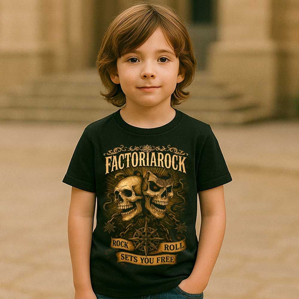 Camiseta calaveras «Rock’n’Roll Sets you Free» hombre, mujer y niño