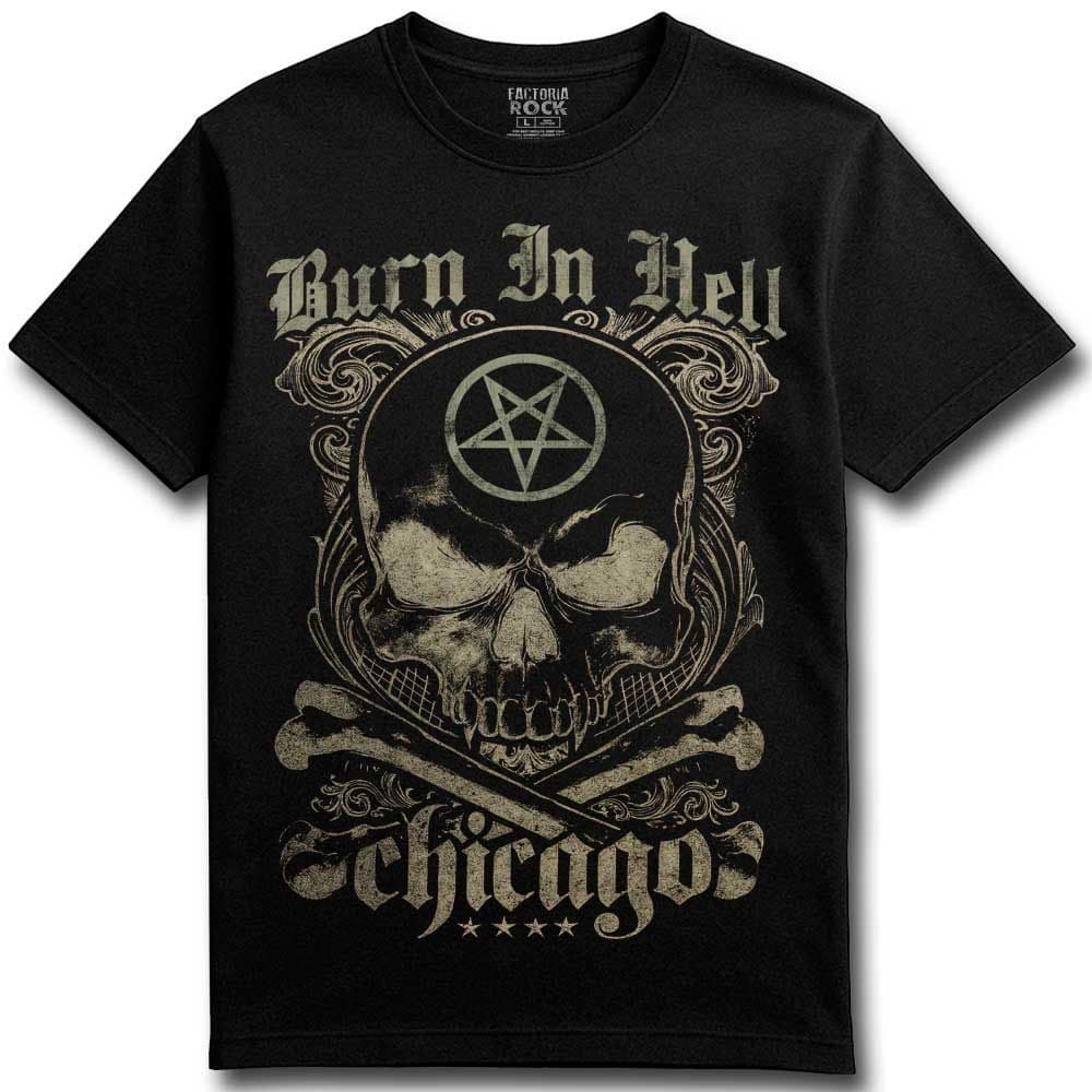 Camiseta de calaveras «BURN IN HELL» hombre, mujer y niño