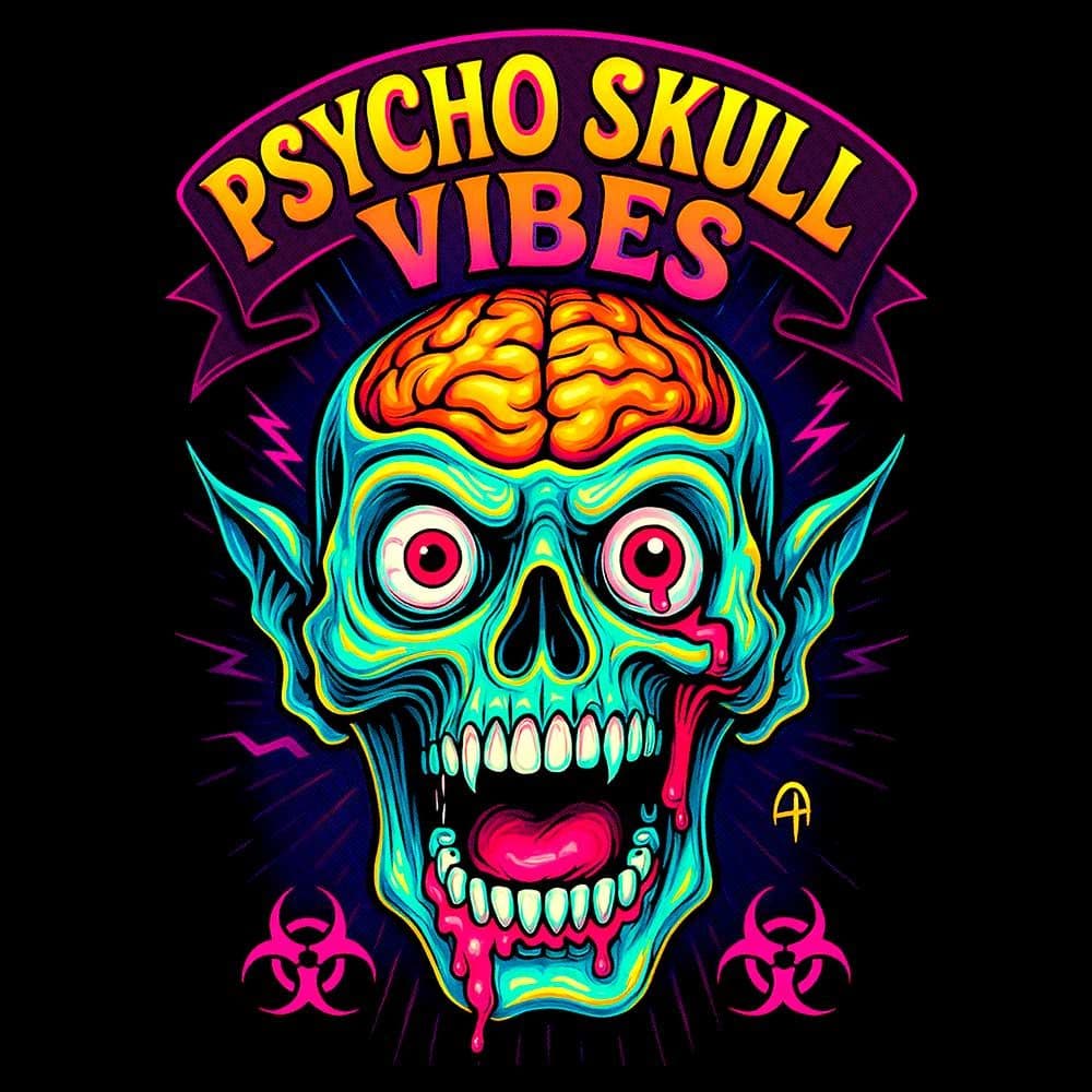 Camiseta de Rock «Psycho Skull Vibes» hombre, mujer y niño