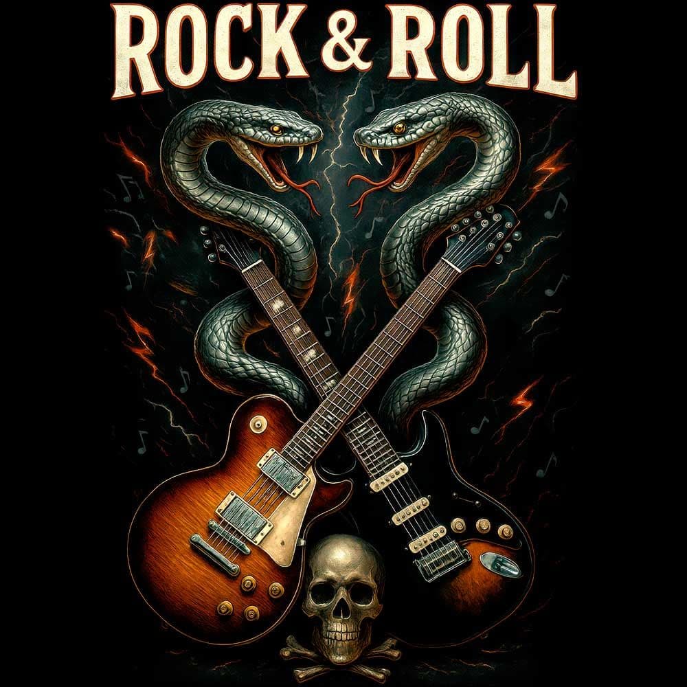 Camiseta de Rock «Rock n Roll Snakes» hombre, mujer y niño